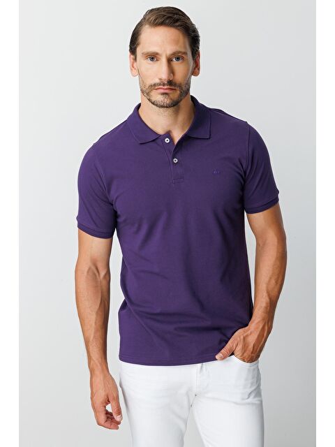 igs Mor Modern Fit Dar Kalıp Polo Yaka Düz Kısa Kollu %100 Pamuk Tişört - S000490289-20042