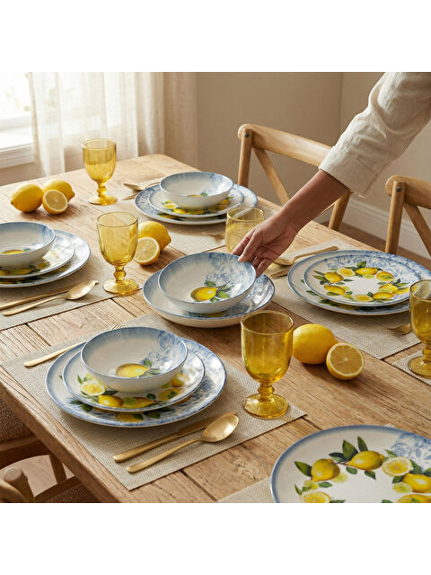 GÜRAL PORSELEN Camelia 24 Parça 6 Kişilik Yemek Takımı 41963