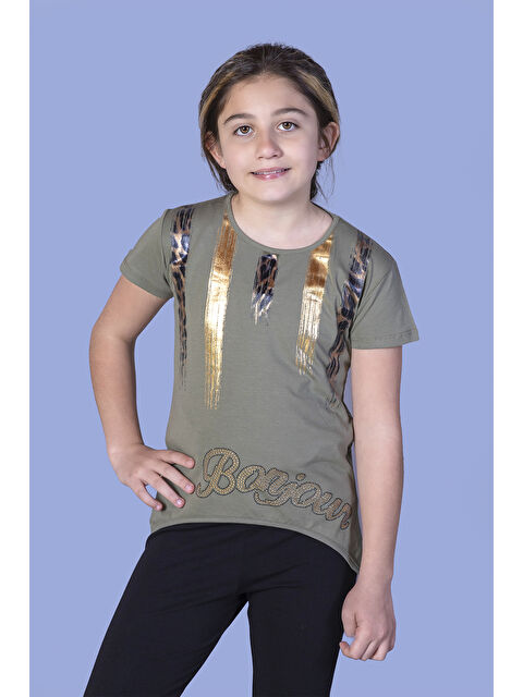 Toontoykids Kız Çocuk Varak Baskılı Taş İşlemeli Tişört