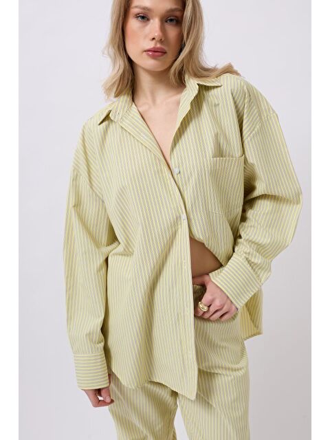 Jane's Çizgili Cep Detay Gömlek