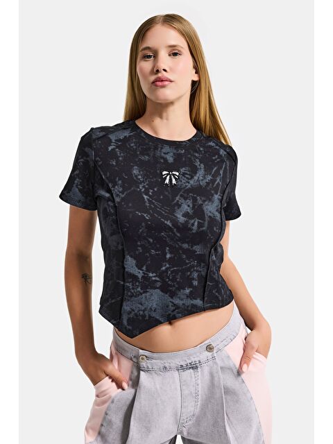 It's Basic Kadın Siyah w5 Özel Kumaş Elastan Crop Top