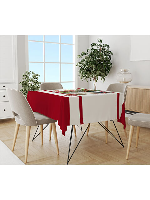 Evmila Yılbaşı Temalı Kırmızı Çizgi Desenli Dijital Baskılı Masa Örtüsü - S000469544-23173