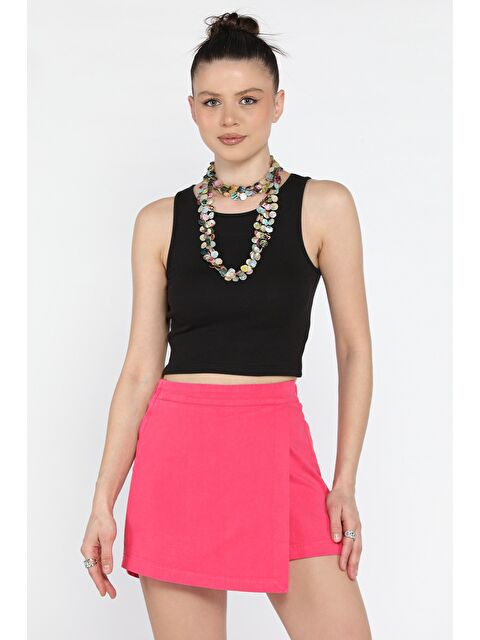 Gülseli Kadın Fermuarlı Bel Lastikli Gabardin Şort Etek - S000373540-18686