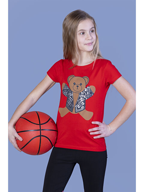 Toontoykids Kız Çocuk Ayıcık Baskılı Tişört
