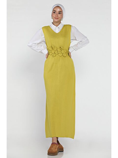 Julude Gül Figürlü Triko Elbise Gömlek Tesettür İkili Takım - S000470332-18194