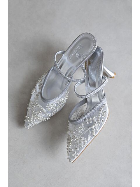 Straswans Isla Kadın File Detay Topuklu Ayakkabı Gümüş - S000526279-18105