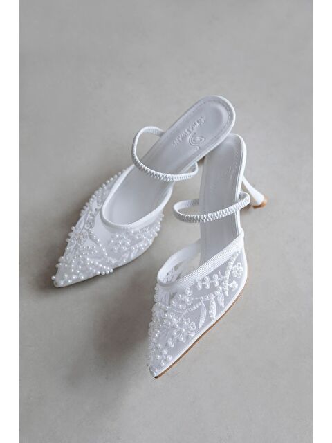 Straswans Isla Kadın File Detay Topuklu Ayakkabı Beyaz - S000526279-20063