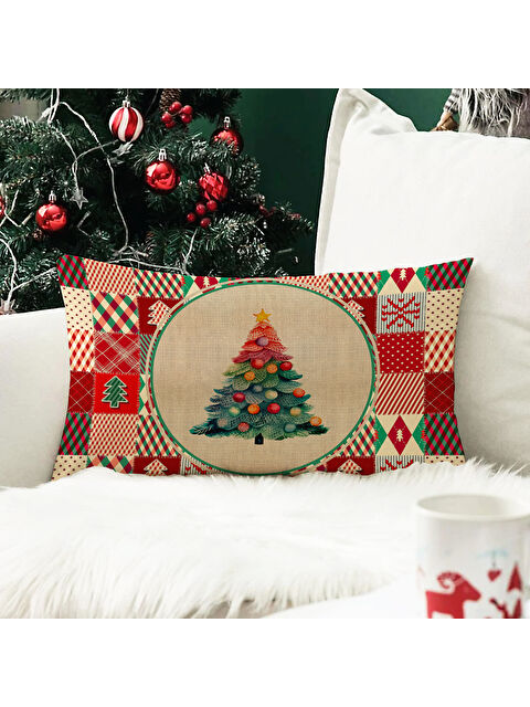 Evmila Yılbaşı Temalı Ağaç Desenli Kadife Kırlent Kılıfı 35x55 cm - S000285236-23173