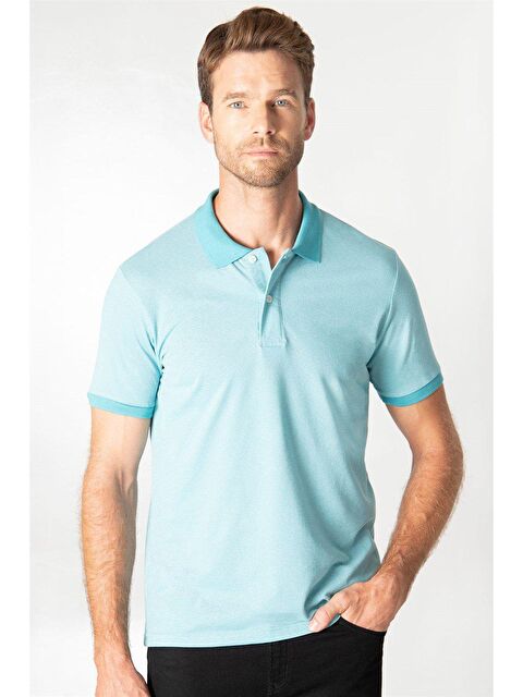 TUDORS Erkek Slim Fit Dar Kesim Düz Pike Yeşil Polo Yaka Tişört
