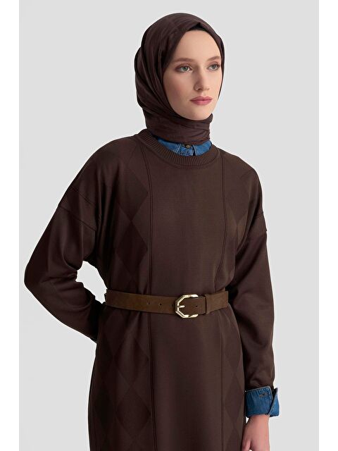 ARMİNE Baklava Desenli Triko Elbise 25Ktd958 Acı Kahve - S000445359-19413