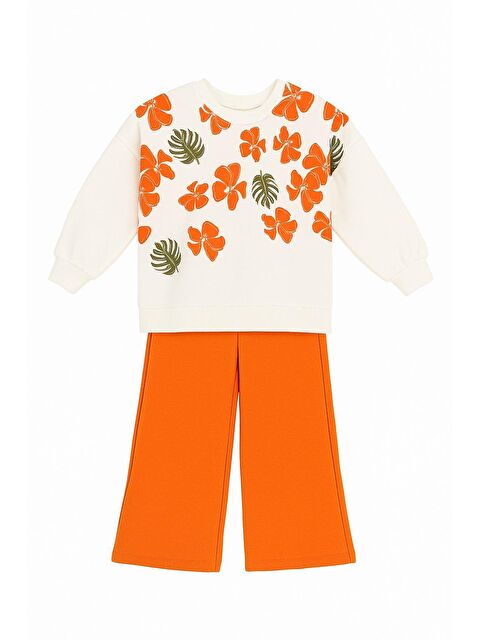 Little Star 🧡 Turuncu Çiçek Desenli Kız Çocuk Eşofman Takımı - S000451961-19966