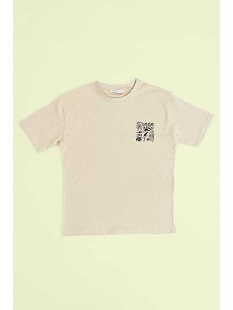 Fullamoda Sörf Baskılı Bisiklet Yaka Erkek Çocuk Oversize Tişört