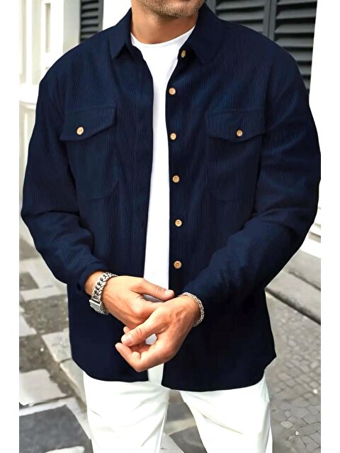 Oksit Linno Kapaklı Çift Cepli Fitilli Erkek Kadife Gömlek - S000446929-21164