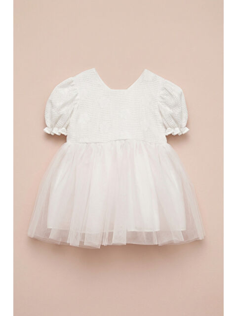 Le Mabelle Beyaz Tül Etekli Dantel Detaylı Kız Çocuk Elbise - Nora