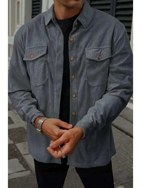 Oksit Linno Kapaklı Çift Cepli Fitilli Erkek Kadife Gömlek - S000446929-29666