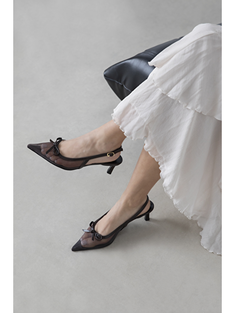 Straswans Noble  Kadın Topuklu File Detay Kırışık Deri Ayakkabı Kahve - S000526384-19413