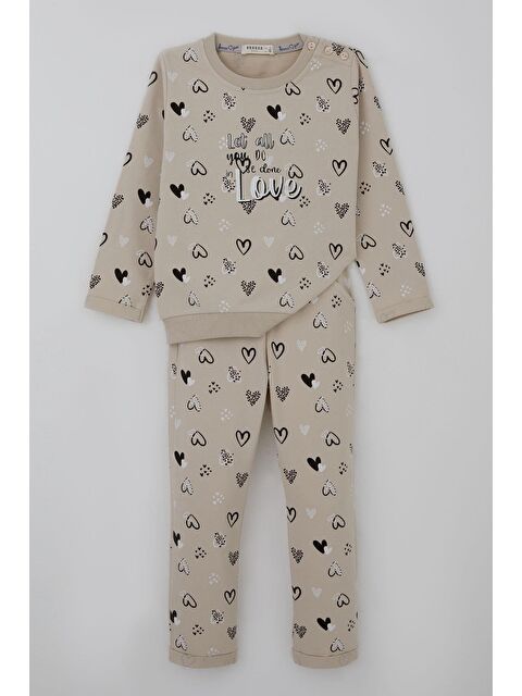 Breeze Kız Bebek Eşofman Takımı Kalp Desenli Bej (9 Ay-3 Yaş)