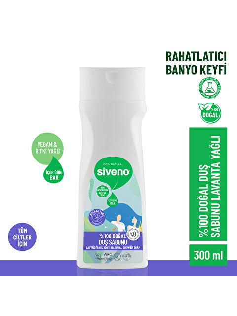 Siveno %100 Doğal Duş Sabunu Lavanta Kokulu Rahatlatıcı Duş Jeli 6 Değerli Bitki Vegan 300 ml - S000361640-10231