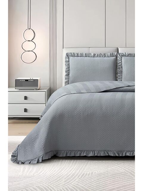 Çeyiz Diyarı Dubai Elyaf Dolgulu Çift Kişilik 240x260 Cm Yatak Örtüsü Koyu Gri - S000487218-23173