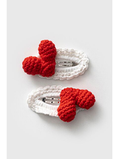 Magu Örgü Kırmızı Kalp 2'Li Toka Set - S000465425-23173
