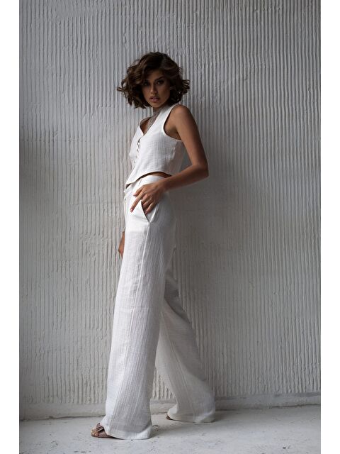 Bohemai Clover Beyaz Müslin Yelek-Pantolon Takım - S000280215-20063