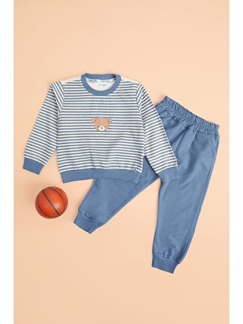 Fullamoda Ayıcık Baskılı Çizgili Erkek Çocuk 2 Li Takım