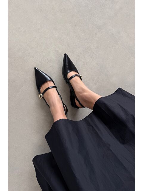 Straswans Tania Kadın Topuklu Kırışık Deri  Ayakkabı Siyah - S000526390-19351