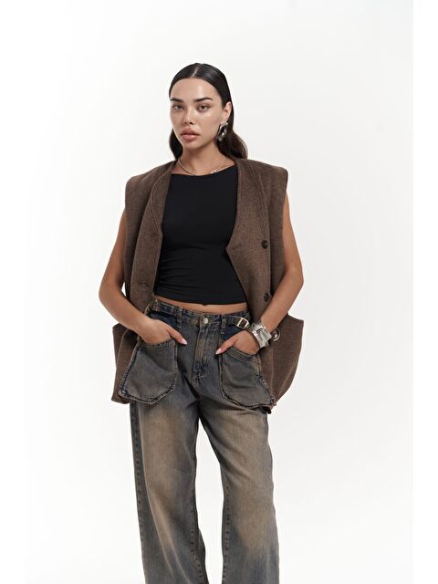 Mai Collection Colmar Kahve Salaş Yelek - S000288598-19413