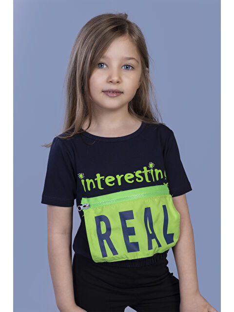 Toontoykids Kız Çocuk Crop Model Cebi Reflektör Detaylı Baskılı Tişört
