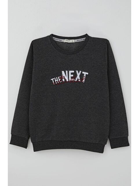 Breeze Erkek Çocuk Sweatshirt Yazı Nakış Baskılı Koyu Gri Melanj (5-10 Yaş) - S000527100-29351