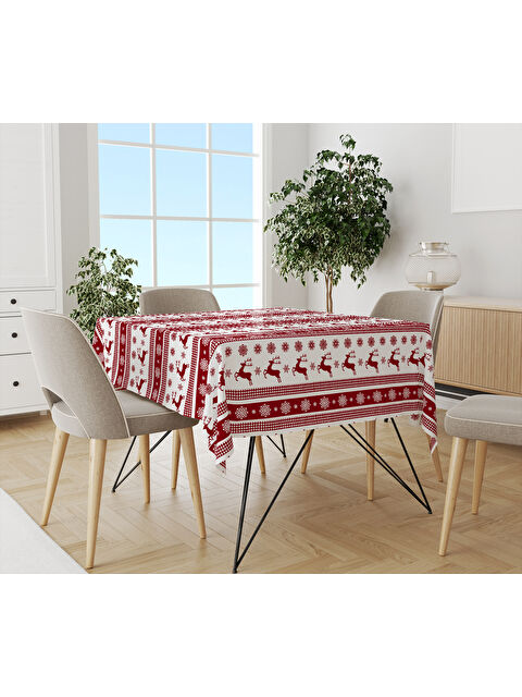 Evmila Yılbaşı Temalı Geyik Desenli Dijital Baskılı Masa Örtüsü - S000469573-23173