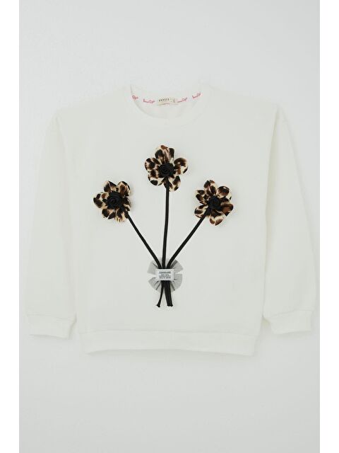 Breeze Kız Çocuk Sweatshirt Çiçek Buketi Yazı Armalı Tüllü Ekru (9-14 Yaş) - S000527158-19965