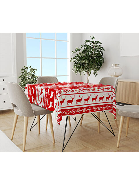 Evmila Yılbaşı Temalı Geyik Desenli Dijital Baskılı Masa Örtüsü - S000469583-23173