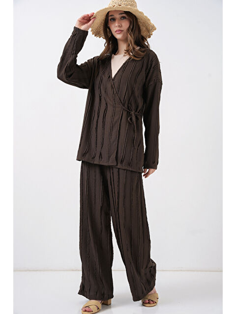 Bigdart Kadın Örme Kimono Pantolon İkili Takım 30067 - Kahverengi - S000505460-19413