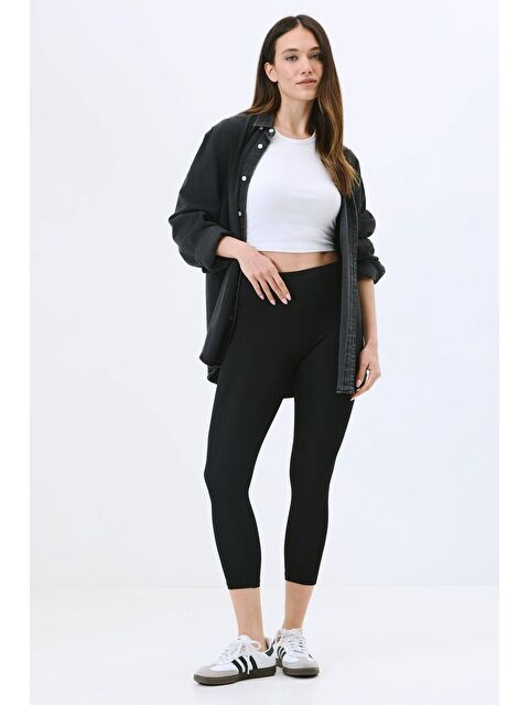 C&City Yüksek Bel Çift Cepli Toparlayıcı Spor Tayt 9416 Siyah - S000388300-19351
