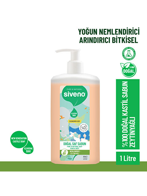 Siveno %100 Doğal Sıvı Kastil Sabun Zeytinyağlı Yoğun Nemlendirici Bitkisel Vegan 1000 ml - S000361642-10231