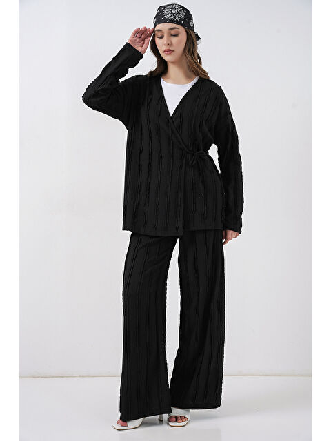 Bigdart Kadın Örme Kimono Pantolon İkili Takım 30067 - Siyah - S000505460-19351