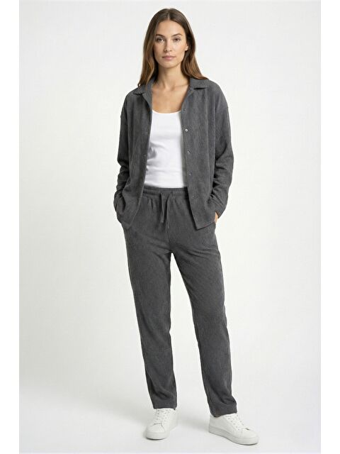 MİSS DÜNYA LİSSA Kadın Premium Fitilli Kumaş Gömlek Pantolon Takımı - S000505461-33408