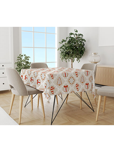 Evmila Yılbaşı Temalı Yılbaşı Süs Desenli Dijital Baskılı Masa Örtüsü - S000469589-23173