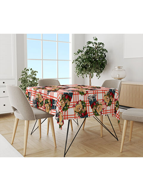 Evmila Yılbaşı Temalı Teddy Desenli Dijital Baskılı Masa Örtüsü - S000469593-23173