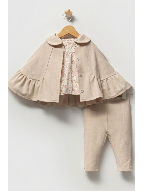Cantoy Kız Bebek Vintage Pelerin, Çiçekli Tunik Ve Pantolon Takımı - S000521408-19928