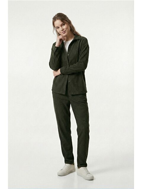 MİSS DÜNYA LİSSA Kadın Premium Fitilli Kumaş Gömlek Pantolon Takımı - S000505461-18194