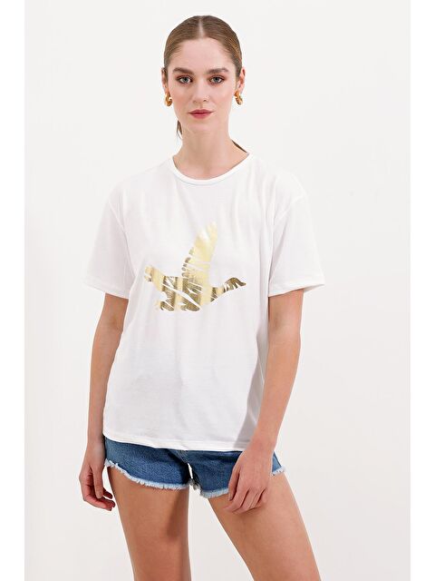 Bigdart 4317 Bisiklet Yaka Baskılı Tişört - Altın - S000150161-20076