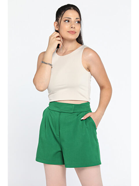 Gülseli Yüksek Bel Pileli Cırtlı Kadın Cepli Şort - S000299377-18194