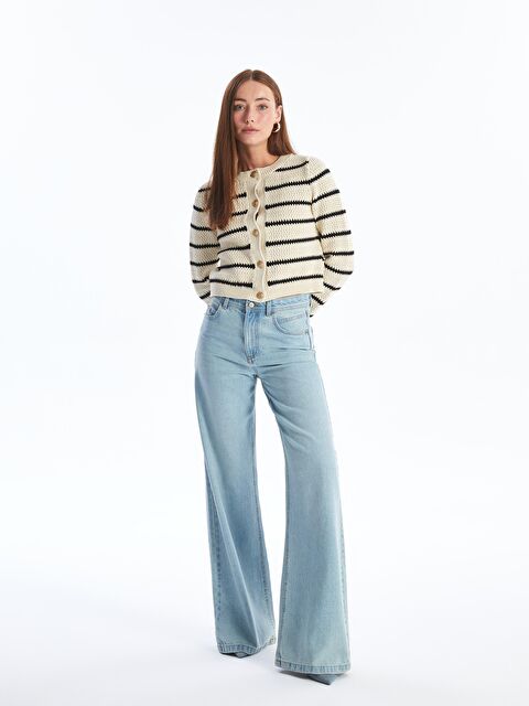 Dexia Modena - Lacivert Çizgili Triko Uzun Kollu Hırka - Lacivert-Ekru - S000223072-37344