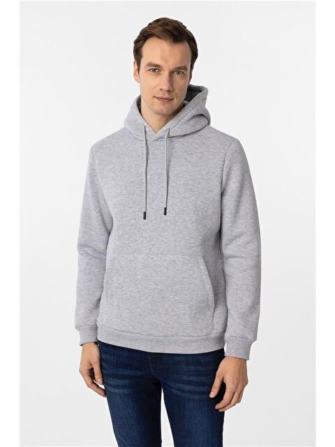 Süvari Gri Regular Düz Kapüşonlu Yaka Triko - S000460509-20600