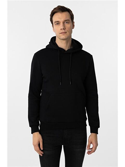 Süvari Siyah Regular Düz Kapüşonlu Yaka Triko - S000460509-19351