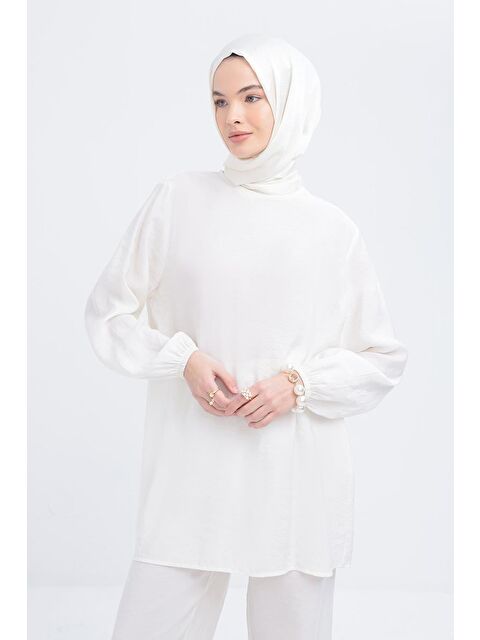 ALLDAY Ekru-Seyyar Yakalı Kolu Lastikli Modal Tunik - S000505463-19965