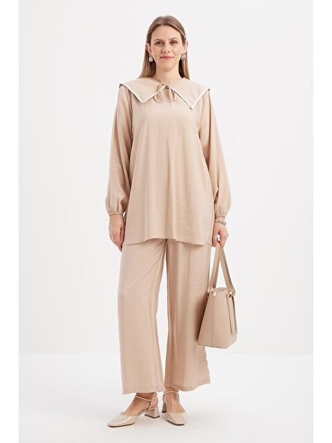 ALLDAY Bej-Seyyar Yakalı Kolu Lastikli Modal Tunik - S000505463-19928