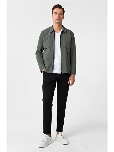 Süvari Koyu Haki Slim Düz Dik Yaka Mont - S000460517-19294